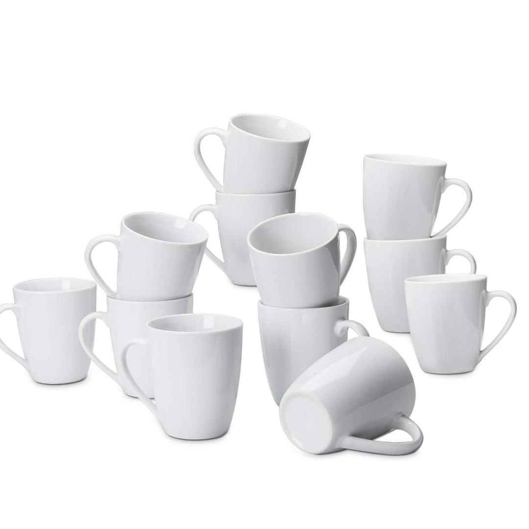 Amazon Basics Porcelain, 12 oz Coffee Mug Set, 12 Count, White  Amazon Basics Porcelain, 12 oz Coffee Mug Set, 12 Count, White