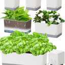Self Watering Planters Pots for Indoor Plants, 7 Pack Plastic Planter Box Flower Pots for Indoor Outdoor Plants, Rectangle Herb Planter Window Boxes Planterswith Drainage, Light Gray Tray (4+8+17 Inch (7 pcs))