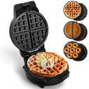 Mini Waffles Maker with 6 Removable Plates, 3 in 1 Small Waffle Maker Mini- Waffle, Pancake, Donut, 6" Non Stick Waffle Iron for Kids and Families, Black