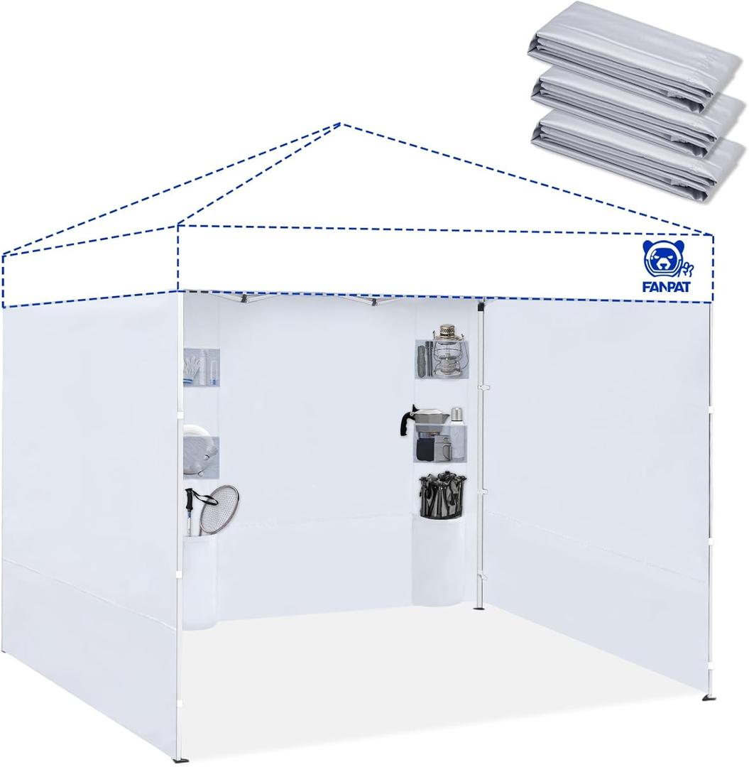 Instant Canopy Tent SideWalls with 6 Pockets for 10x10 FT Pop Up Canopy, 210D Polyester Waterproof(3PCS Sidewall Only, Canopy Tent NOT Included) (White)