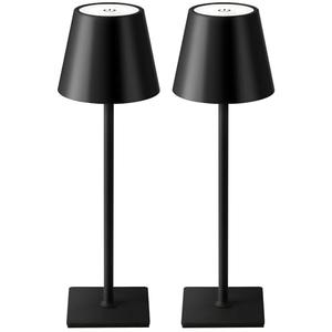 KDG 2 Pack Cordless Table Lamp, Portable LED Desk Lamps, 5000mAh Battery Operated, 3 Color Stepless Dimming Up, for Restaurant, Bedroom, Outdoor Camping, Coffee Shop, Night Light, Rechargeable (Black)