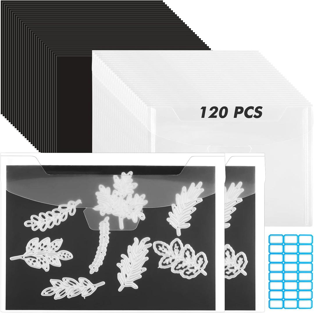120 Pcs 6.5 x 9 Inch Magnetic Sheets for Dies Storage 0.6 mm Thickness Non-Adhesive Magnetic Sheets with Die Storage Bags, Die Cut Storage Essential Set (60 Pcs Sheets+60 Pcs Pockets+Label Stickers)