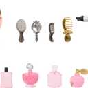 1/12 Scale Miniature Bathroom Accessories Kit Mini Plastic Hair Dryer Brush Comb Mirror Perfume Bottles Set for Mini House Bedroom Decoration,Set A