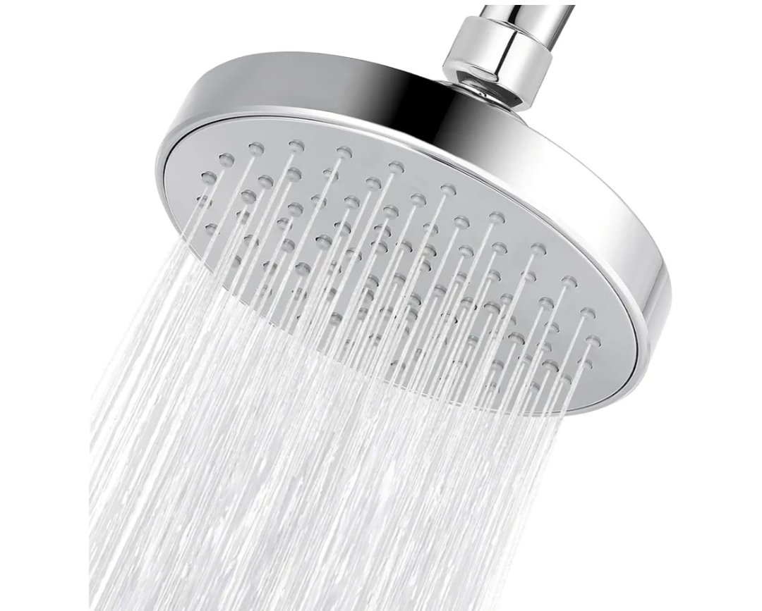 Pressure Shower Head AntiClogging Silicone Nozzles 2.5 GPM Removable Restrictor Easy to Clean Adjustable Replacement easy to install with Plumbers Tape 6 inch Classic Chrome Finish