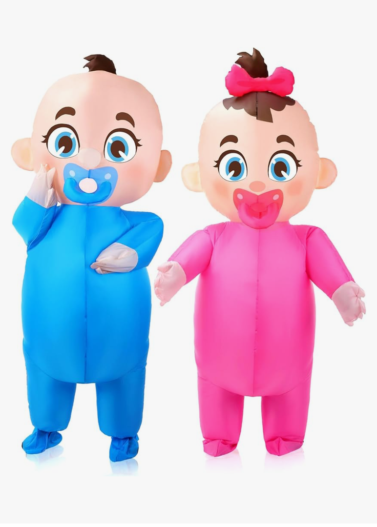 Ramede 2 Pcs Giant Inflatable Baby Costume 96 Inch Gender Reveal Ideas Boy and Girl Blow Costume Outfit for Adult Baby Shower Gender Reveal Party Halloween Christmas Cosplay Supplies