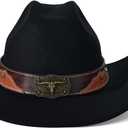 Wide Brim Cowgirl Hat Men Large Wide Brim Cowboy Hats for Women with Buckle Belt Classic Cowboy Outfits (Brown, M)
