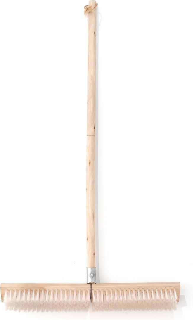 17.71” Heavy Duty Push Broom Outdoor, Stiff Plastic Bristles 4-Layer, 32.28” Wooden Handle, Industrial Broom for Garage Floor, Warehouse, Patio, Concrete, Deck & Sidewalk Cleaning