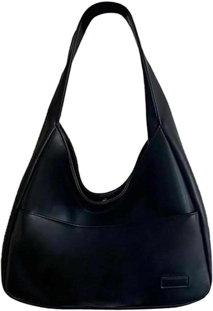 Faux Leather Tote Bag, Shoulder Bag for Women Satchel Handbag Crossbody Soft Women's Hobo Handbags (Black)