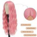 YBYMCAI Pink Wig - Long Pink Wavy Wigs for Women Middle Part Pastel Pink 26 inch Natural Curly Synthetic Wig Heat Resistant Fiber Wigs for Daily Party Use
