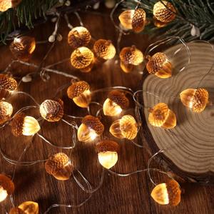 JASHIKA 3D Twinkle Acorn Fall Decorations Harvest String Lights 10ft Copper Wire 30 LEDs Battery Powered with Timer Remote Control for Wedding Bedroom Fireplace Mantel Ice Age Ornaments Home Decor