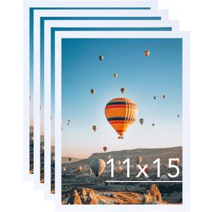 11x15 White Picture Frame Set of 4, Horizontal and Vertical Formats for Wall Hanging, 11 x 15 Wall Gallery Poster Photo Frames with Shatter Resistant Plexiglass, 4 Pack, White