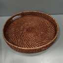 Round Rattan Woven Serving Tray with Handles Ottoman Tray for Breakfast, Drinks, Snack for Coffee Table, Home Decorative (16.9 inch, Honey Brown)