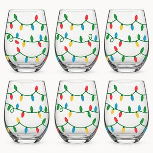 Maxcheck 6 Pack 18 oz Christmas Lights Glasses Set Christmas Stemless Glasses Fall Party Drinking Cups Clear Drinking Tumbler for Homes and Bars for Party Gift