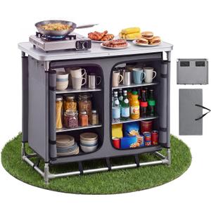 VEVOR Camping Storage Cabinet, Outdoor Portable Aluminum Lightweight Table, Quick Set-up Compact Kitchen Cook Station, with 6 Shelves and Carry Bag, for Picnic, BBQ, Party, Camping, RV Traveling, 37.8 x 18.9 x 31.1 inch