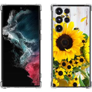 Galaxy S22 Ultra Case, Sunflower Bee Drop Protection Shockproof Case TPU Full Body Protective Scratch-Resistant Cover for Samsung Galaxy S22 Ultra 5G