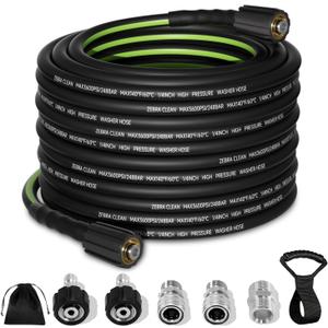 Pressure Washer Hose 50 FT x 1/4''3600 PSI Kink Resistant Power Washer Hose Replacement Universal Electric Power Washer Hose with Leak-Free M22 Female and 3/8" Quick Connection Kit