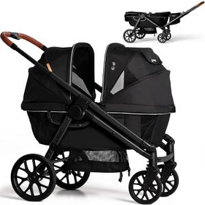 Wagon Stroller for 2 Kids, All-Terrain with Removable UV-Protection Canopy , Adjustable Push/Pull Handle, Snack Tray & Cup Holders, Perfect for Baby and ToddlerBlack)