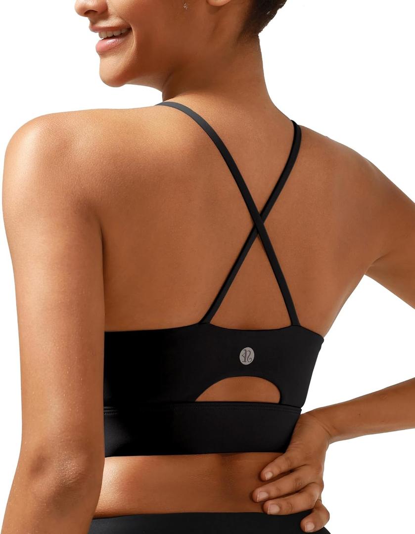 RUNNING GIRL Sports Bras for Women,High Impact Criss-Cross Back Crop Tops Padded Workout Sports Bra High Support(WX3028 Black L) (Black, L)