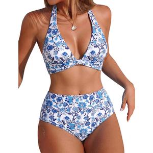 ZAFUL Womens Bikini Sets Two Piece Swimsuits Push Up Bathing Suit Top with Mid Rise Bottom
