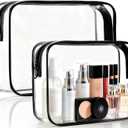 Clear Makeup Bag, 2 Pack TSA Approved Toiletry Bag for Travel Size Toiletries, Quart Size Clear Cosmetic Organizer bag for Women Men, Carry on Airport Airline Compliant Bag(Black-2pcs)