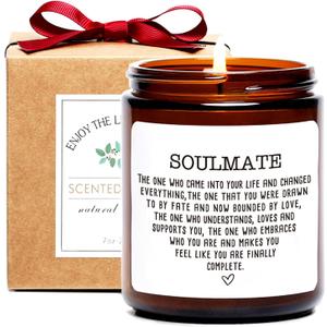 Valentine's Day Gifts for Her, Valentine's Candles - Soulmate Gifts, Anniversary Funny Gift for Women, Sandalwood Rose Scented Candle, Birthday Gift for Husband, Boyfriend Girlfriend Him
