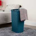 Mind Reader Slim Laundry Hamper with Lid, 40L Clothes Basket, Narrow Tapered Design with Ventilated Cutout Pattern, Plastic, Set of 2, Blue