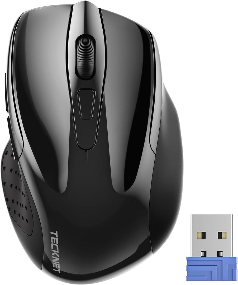 TECKNET Wireless Mouse, 2.4G Ergonomic Optical Mouse, Computer Mouse for Laptop, PC, Computer, Chromebook, Notebook, 6 Buttons, 24 Months Battery Life, 2600 DPI, 5 Adjustment Levels - Black