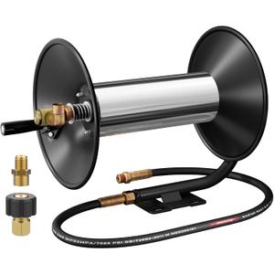 Pressure Washer Hose Reel, 100FT High Pressure Hose Reel with Hand Crank, 3/8" Heavy Duty Steel Pressure Washer Reel, 4000 PSI Power Washer Hose Reel Swivel Arm for Air/Liquid/Water Use