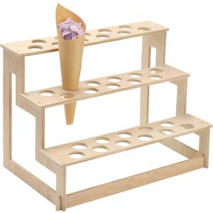 Queekay 1 Pcs Ice Cream Cone Holder Stand with 33 Holes Wooden Cone Holders for Party Waffle Displaying Buffet restaurant Food Catered Events Birthday Wedding Decoration