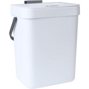 Hanging Small Trash Can with Lid Under Sink for Kitchen, 5 L/ 1.3 Gallons Plastic Waste Basket,Food Waste Bin,Kitchen Compost Bin for Counter Top,Bathroom/Office (White)