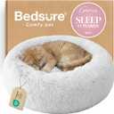 Bedsure Calming Cat Beds for Indoor Cats - Small Cat Bed Washable 20 inches, Anti-Slip Round Fluffy Plush Faux Fur Pet Bed, Fits up to 15 lbs Pets, Frost Grey