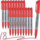 Red Permanent Marker, Fine Point Markers Quick Drying, Fade Resistant, No Smear, Waterproof, Smudge-Proof, Classroom Home Office Supplies, on Paper, Glass, Plastic, Metal, Wood, 18 Pack