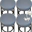PU Bar Stool Covers - Waterproof, Washable Round Seat Covers with Elastic Bands for 12-17 Inch Chairs (4Pcs, Gray) 