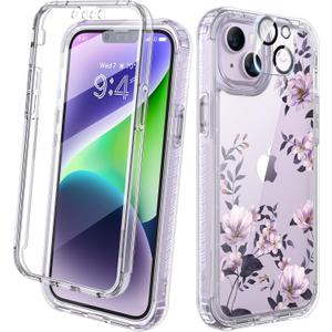 Diaclara Designed for iPhone 14 Case, Full Body Rugged Case with Built-in Touch Sensitive Anti-Scratch Screen Protector, with Camera Lens Protector for iPhone 14 6.1" (Camellia)