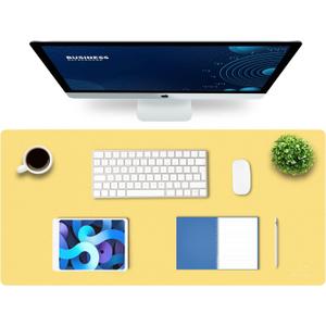 K KNODEL Large Office Leather Desk Mat, Mouse and Keyboard Pad, Computer and Laptop Mat, Desktop Protector and Cover, Writing Pad and Blotter (35.4"x17", Yellow)