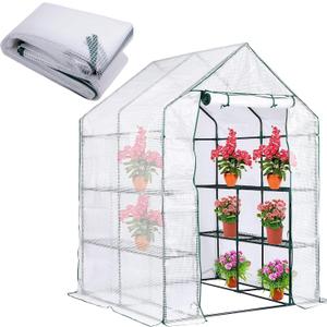 DECOHS Walk-in Greenhouse Replacement Cover with Roll-Up Zipper Door, 56 x 56 x 76 inch PE Greenhouse Cover for Outdoor Plant Gardening Plants Cold Frost Protection Wind Rain Proof (Frame Not Include)