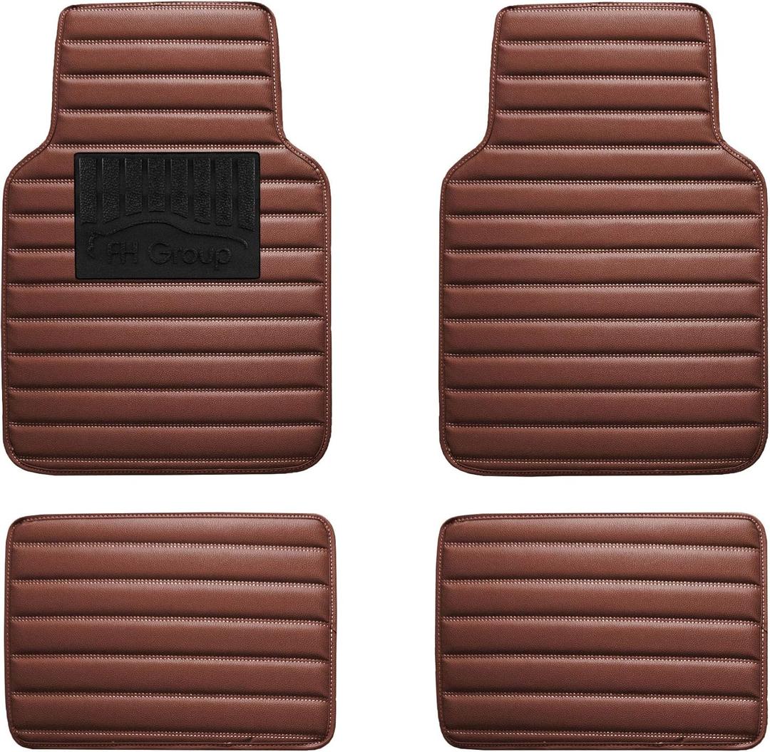 FH Group Floor Mats - Faux Leather Floor Mats for Cars, Universal Fit Automotive Floor Mats, All Purpose Car Floor Mats, PU Leather Protector Mat for Most Sedan, SUV, Truck Floor Mats Brown