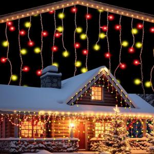 150 LED Christmas Icicle Lights 27 Drops 12.5ft Red and White Frosted Christmas Light for Xmas Tree Holiday Party Wedding House Patio Window Outdoor Decor