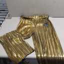 heipeiwa Women's Shiny Pleated Wide Leg Pants Party Nightout High Waist Trouser Folded Lightweight Outfit Clubwear (Large, Gold)