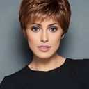 SEVENCOLORS Short Brown Wigs for White Women Synthetic Layered Pixie Cut Wigs with Bangs Natural Looking Mixed Auburn Short Hair Wig