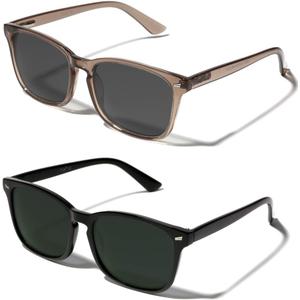 TIJN Polarized Sunglasses for Womens and Mens,Classic Square Frames Shades for UV Protection, Stylish and Trendy Sunnies (04.(2-pack)-wheat/Grey Lens+black/Green Lens)