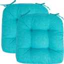 FUNHOME Tufted Patio Chair Cushions Set of 2,Rounded Back 19 x19x5 Inch,Water Resitant Outdoor Seat Cushion with Ties,Fade Resistant Wicker Chair Cushion for Garden Furniture(Dots Blue)