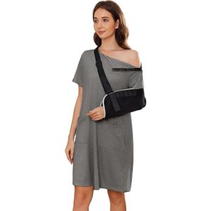 Deyeek Women's Post Shoulder Surgery dress Tear Away Short Sleeve Full Open Side Snap Adaptive Clothing with Pockets (Medium, Grey)