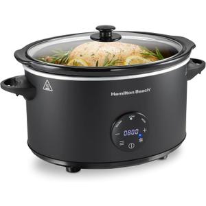 Hamilton Beach 6 Quart Set & Forget Programmable Slow Cooker with Defrost Function, Flexible Programming, Adjustable Countdown Timer, Large Dishwasher Safe Stoneware Crock and Glass Lid, Black (33765)