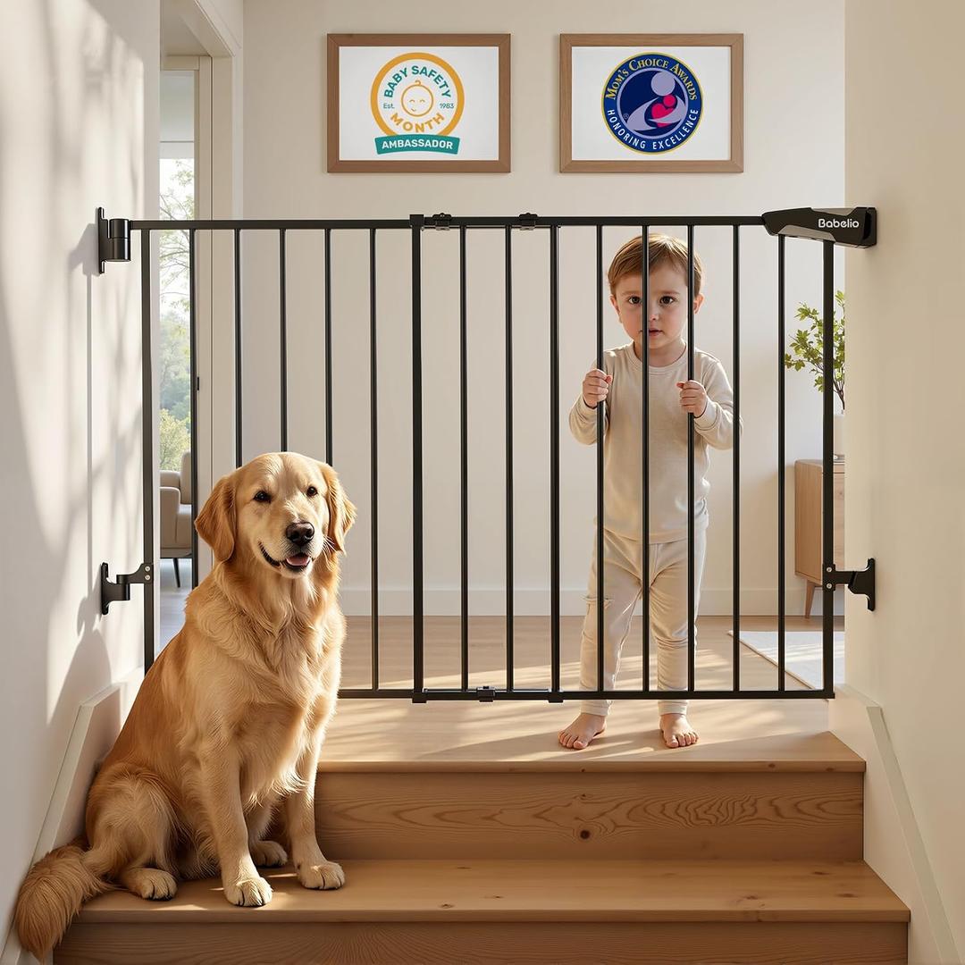 Babelio Baby Gate for Stairs, Kitchen & Doorways, No Bottom Bar| Easy Installation| One-Handed Operation| Auto-Close| Hardware Mount (Drill Needed) Safety Dog Gate (Black - B17, 29-49" W, 28" H)
