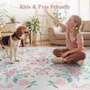 Collive Pink 8X10 Rugs for Living Room, 8x10 Bow and Floral Washable Area Rug Non Slip, Soft Boho Indoor Decor Elegant Carpet for Bedroom Kids Room Nursery Dining Room