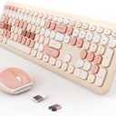Wireless Keyboard and Mouse Combo, Colorful Ergonomic Full Size Retro Low-Noise Keyboard with Cute keycaps, Compatible with Windows, PC, Perfer for Home and Office Keyboards (Brown)