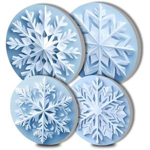 Aihonmin Electric Stove Burner Covers,Set of 4 Round Stove Burner Covers,8 &10 Inch,Gas Stove Burner Covers,Metal Stove Burner Cover,Modern Cooktop Decorative-White Christmas Snowflakes Theme