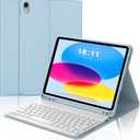 KVAGO for iPad(A16) 11th /10th Generation Case with Keyboard, Smart Stand Folio Detachable Bluetooth Keyboard Cover with Pencil Holder for iPad A16 11 inch 2025 /10th Gen 10.9 Inch 2022, Light Blue