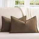 ZWJD Brown Pillow Covers 12x20 Set of 2 Chenille Throw Pillow Covers with Elegant Design Soft and Luxurious Decorative Throw Pillows for Couch, Bed, and Home Decor